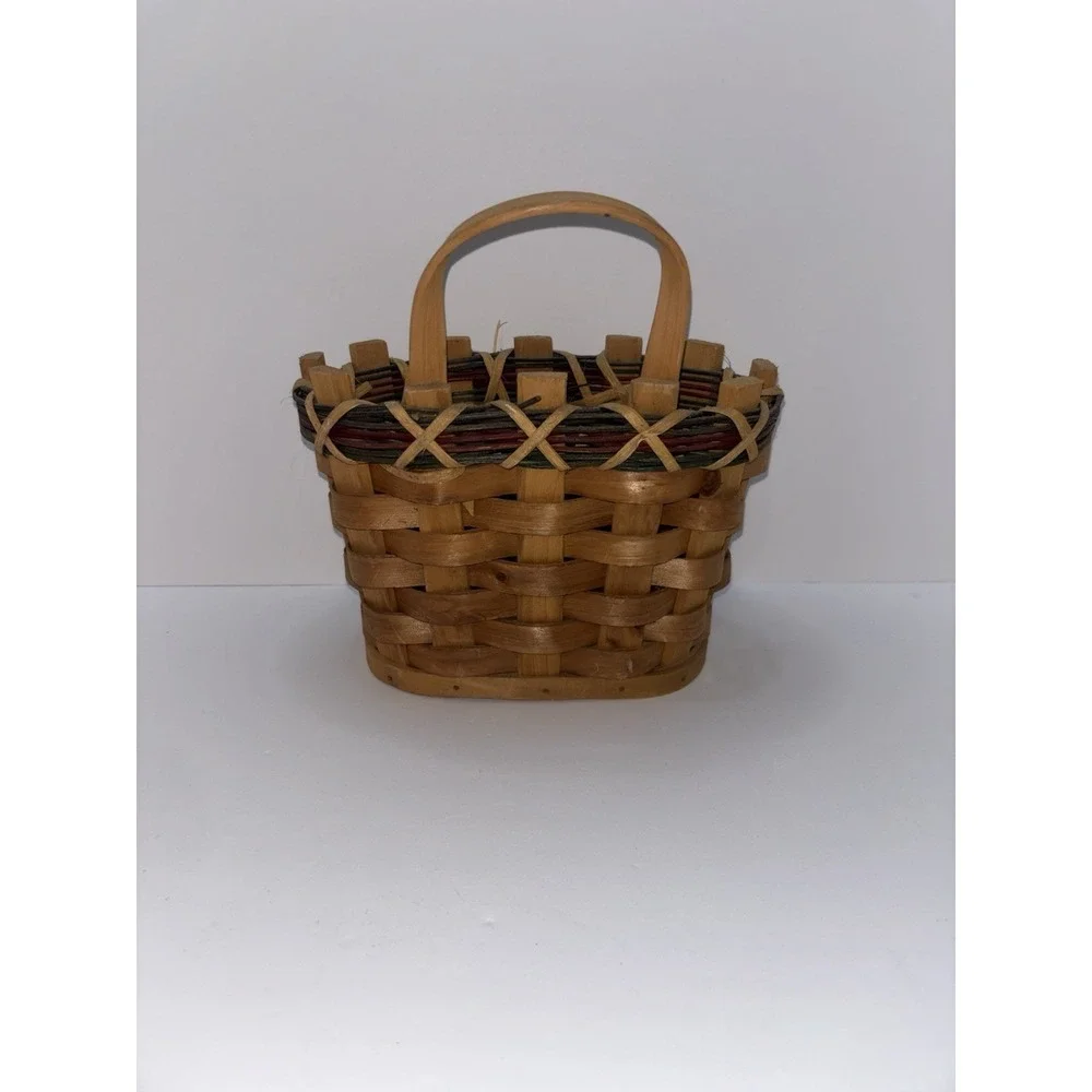 Vintage Handwoven Split Wood Basket w/ Handle Hanging Grandmacore Cottage Core